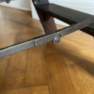 A Vintage Set of Dark Pine Folding Steps. With iron hinged stretchers and great colour and wear. They fold on a central hinge so nice and easy to store - SHOP NOW - www.intovintage.co.uk
