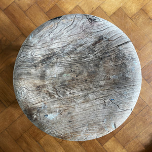 Vintage Elm Stool. Fantastic age age related wear and patina yet still totally solid. It had just enough weathering to give it that bang on look. The seat section has a wonderful dip to it, nicely turned legs and a superb centre joint on the cross stretchers - SHOP NOW - www.intovintage.co.uk
