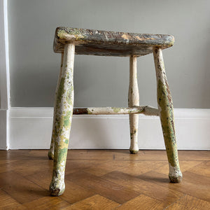 Good looking Vintage Painted Stool. Fantastic age age related wear and patina yet still totally solid. The green paint has worn and chipped away giving the stool that bang on look - SHOP NOW - www.intovintage.co.uk