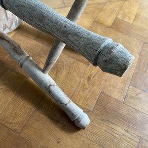 Vintage Elm Stool. Fantastic age age related wear and patina yet still totally solid. It had just enough weathering to give it that bang on look. The seat section has a wonderful dip to it, nicely turned legs and a superb centre joint on the cross stretchers - SHOP NOW - www.intovintage.co.uk
