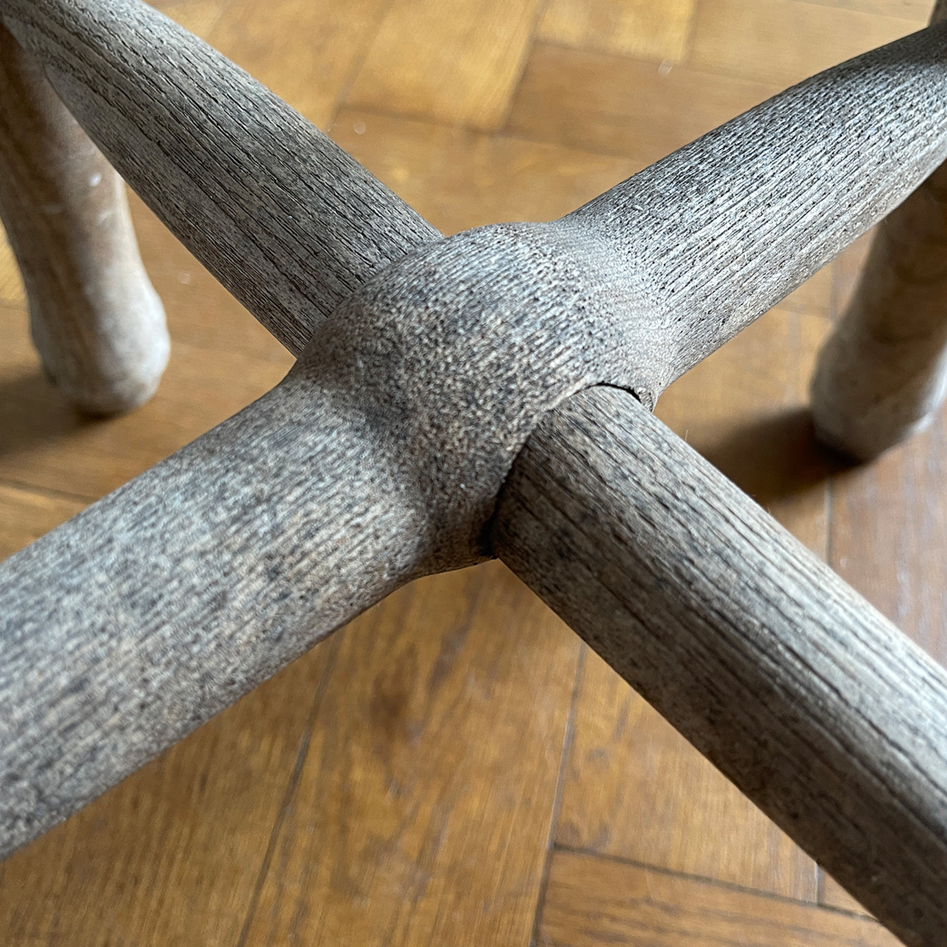 Vintage Elm Stool. Fantastic age age related wear and patina yet still totally solid. It had just enough weathering to give it that bang on look. The seat section has a wonderful dip to it, nicely turned legs and a superb centre joint on the cross stretchers - SHOP NOW - www.intovintage.co.uk
