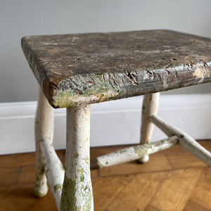 Good looking Vintage Painted Stool. Fantastic age age related wear and patina yet still totally solid. The green paint has worn and chipped away giving the stool that bang on look - SHOP NOW - www.intovintage.co.uk