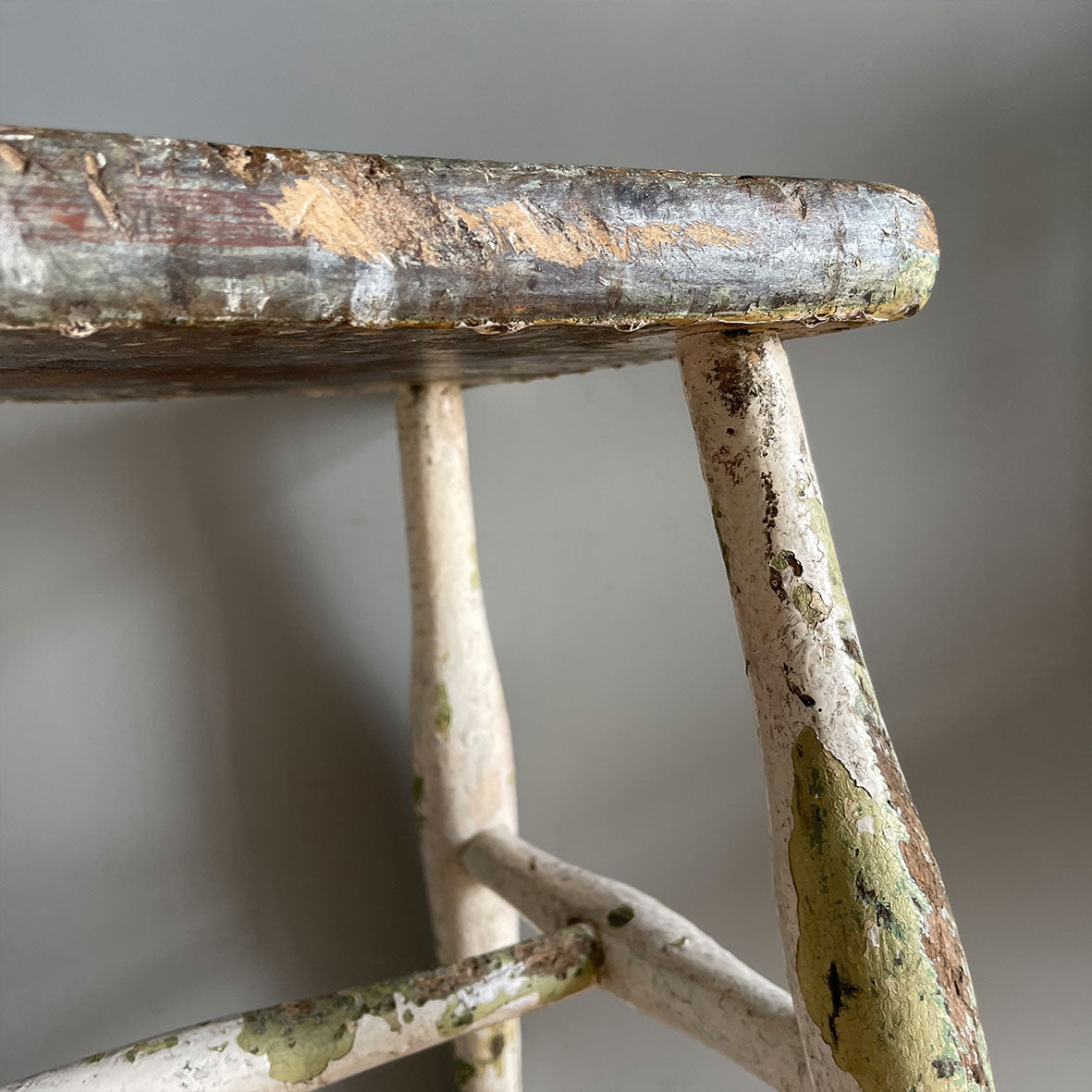 Good looking Vintage Painted Stool. Fantastic age age related wear and patina yet still totally solid. The green paint has worn and chipped away giving the stool that bang on look - SHOP NOW - www.intovintage.co.uk