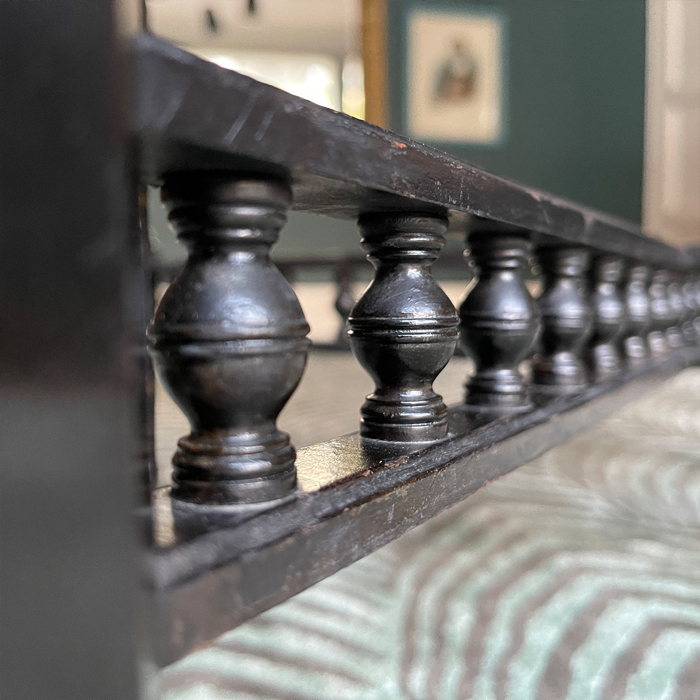 A Victorian marquetry & ebonised octagonal centre table in the Aesthetic manner by Alexander Mackenzie & Co, Glasgow.The top sees a rich burr wood veneer edged with fine blond wood marquetry, whilst underneath sees four turned ebonised legs with gold painted detailing and crossed bobbin stretchers - SHOP NOW - www.intovintage.co.uk