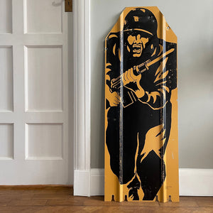 Turn war in to art with this large metal Shooting Range Target with actual bullet holes! Finished in a bright yellow with graphical black illustration of a soldier. Would look fabulous mounted on the wall as an art piece! - SHOP NOW - www.intovintage.co.uk