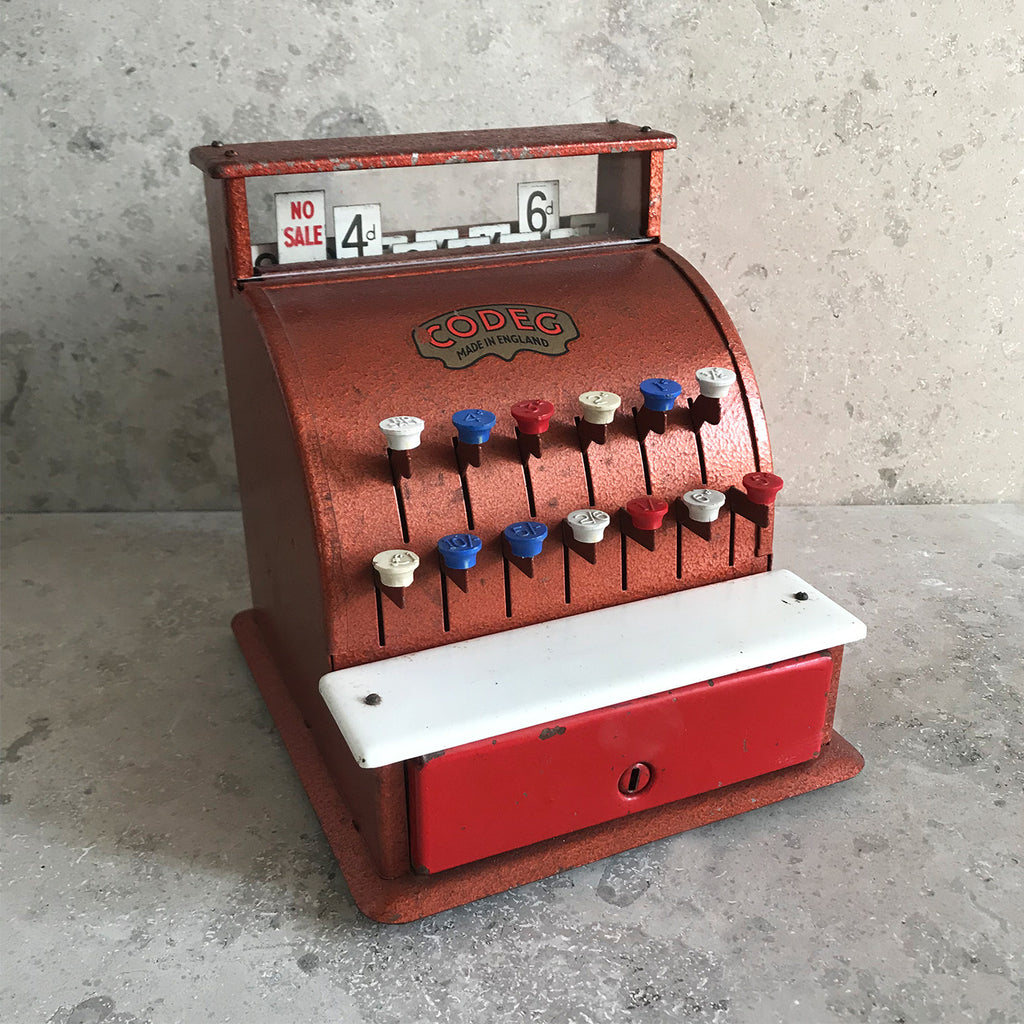 Codeg, children's toy cash tin plate cash register - SHOP NOW - www.intovintage.co.uk