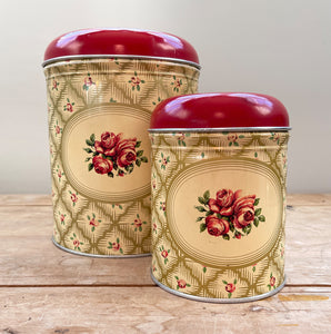 A set of 5 kitsch vintage Worcester Ware kitchen tins. Named the 'Cranbourne' range, the set consists of a Coffee, Tea, Sugar, Cereal, and lager Flour tin - SHOP NOW - www.intovintage.co.uk