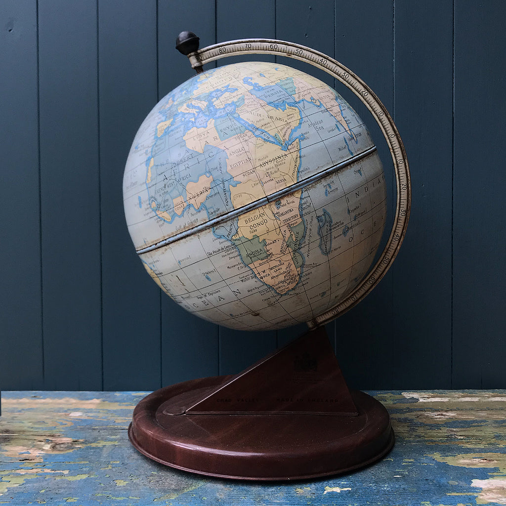 Vintage Chad Valley Tin Globe. Marked Chad Valley, and shows the Royal Warrant on the base. I lovely little item for display - SHOP NOW - www.intovintage.co.uk