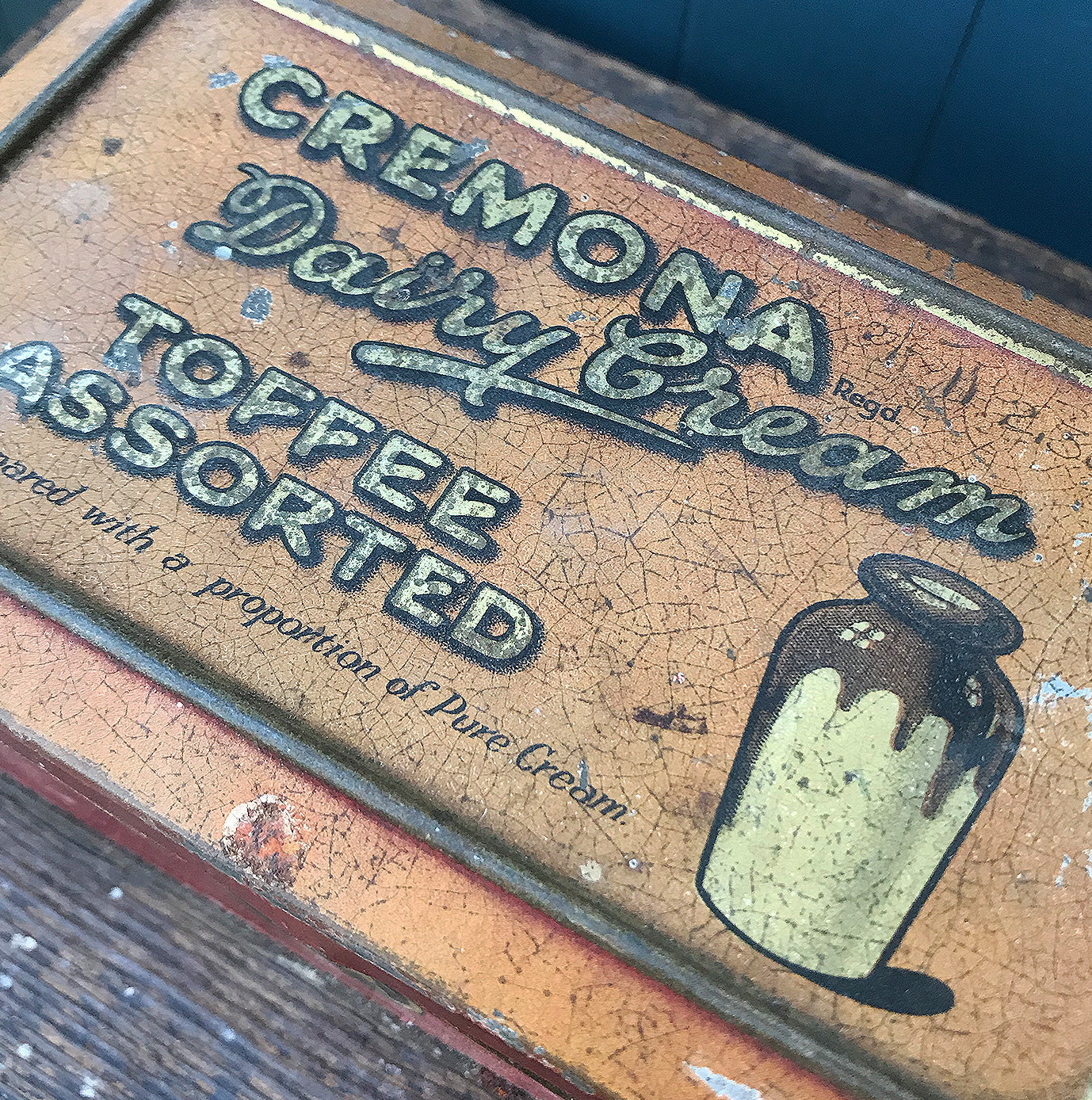Nicely aged Vintage Cremona Toffee Tin with a great patina to the print - SHOP NOW - www.intovintage.co.uk