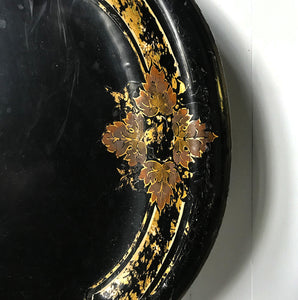 Beautifully aged Victorian Toleware Tray. A large metal tray finished in a beautifully designed gold border with vine leaves that has aged perfectly over the years - SHOP NOW - www.intovintage.co.uk