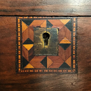 A pretty Victorian Tunbridge Ware banded sewing Box. Made from Walnut with inlaid marquetry to the top and front - SHOP NOW - www.intovintage.co.uk