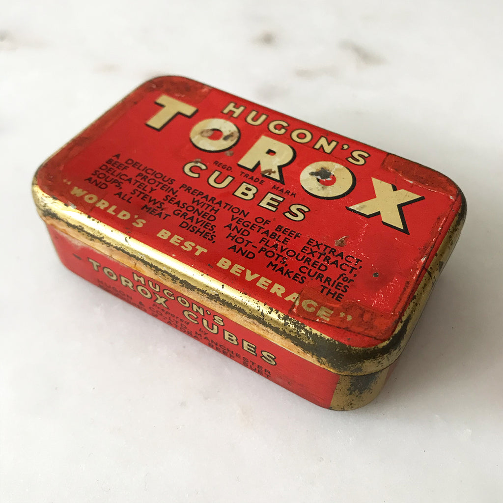 Torox Cubes was made in England by Hugson & Co. Ltd. Manchester This Vintage red and white tin would have held 6 Torox beef cubes which as it says on the tin was the "World's Best Beverage."! - SHOP NOW - www.intovintage.co.uk