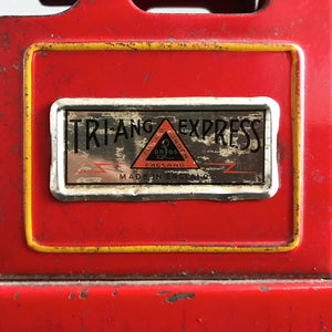 Vintage Tri-ang Express Toy Train. Finished in a glorious red colour with yellow painted details. It has two original Tri-ang Express decals on its sides - SHOP NOW - www.intovintage.co.uk