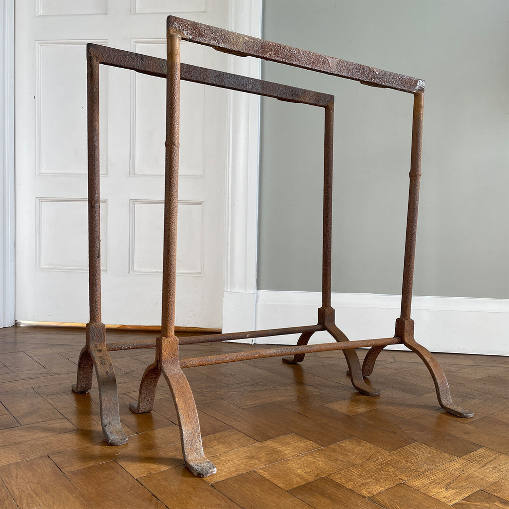 A pair of wrought iron workshop trestles Circa 1920. Beautiful form and construction - SHOP NOW - www.intovintage.co.uk