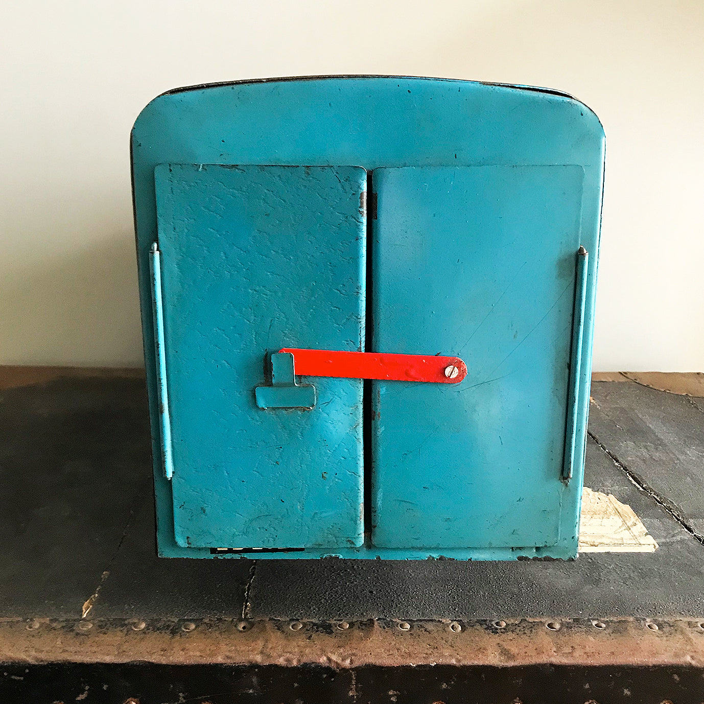 Cool Vintage Tri-ang Van No 200. The cab and wheel arches are finished in a popping red colour with the back storage section finished in a retro period light blue. It has two original Tri-ang decals on the sides and a pressed tin front radiator and lights - SHOP NOW - www.intovintage.co.uk