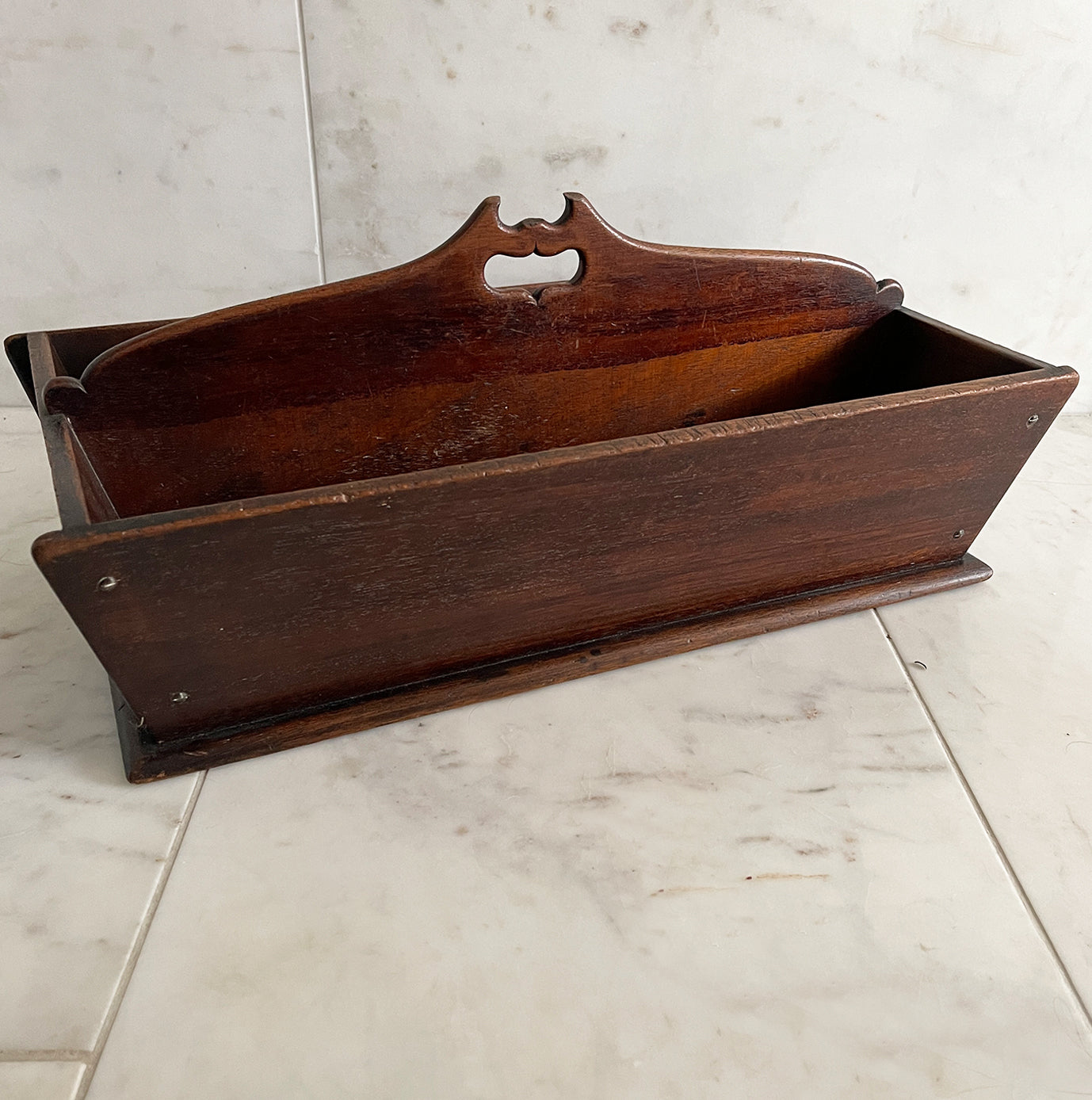 A Period Mahogany Trug with pretty carved handle detail. Good strong sturdy construction. A fine looking piece that is incredibly practical and useful around the home - SHOP NOW - www.intovintage.co.uk