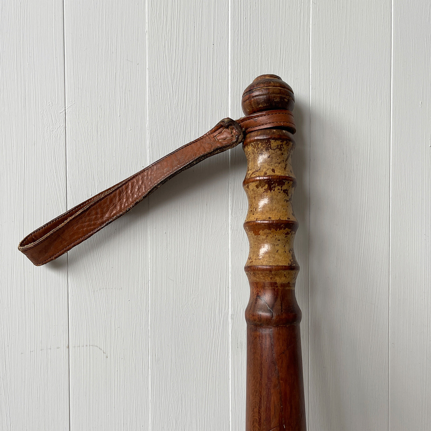 Beautifully tactile in the hand this Lignum Vitae Turned Police Truncheon has original paint to the handle and finely stitched leather handle - SHOP NOW - www.intovintage.co.uk