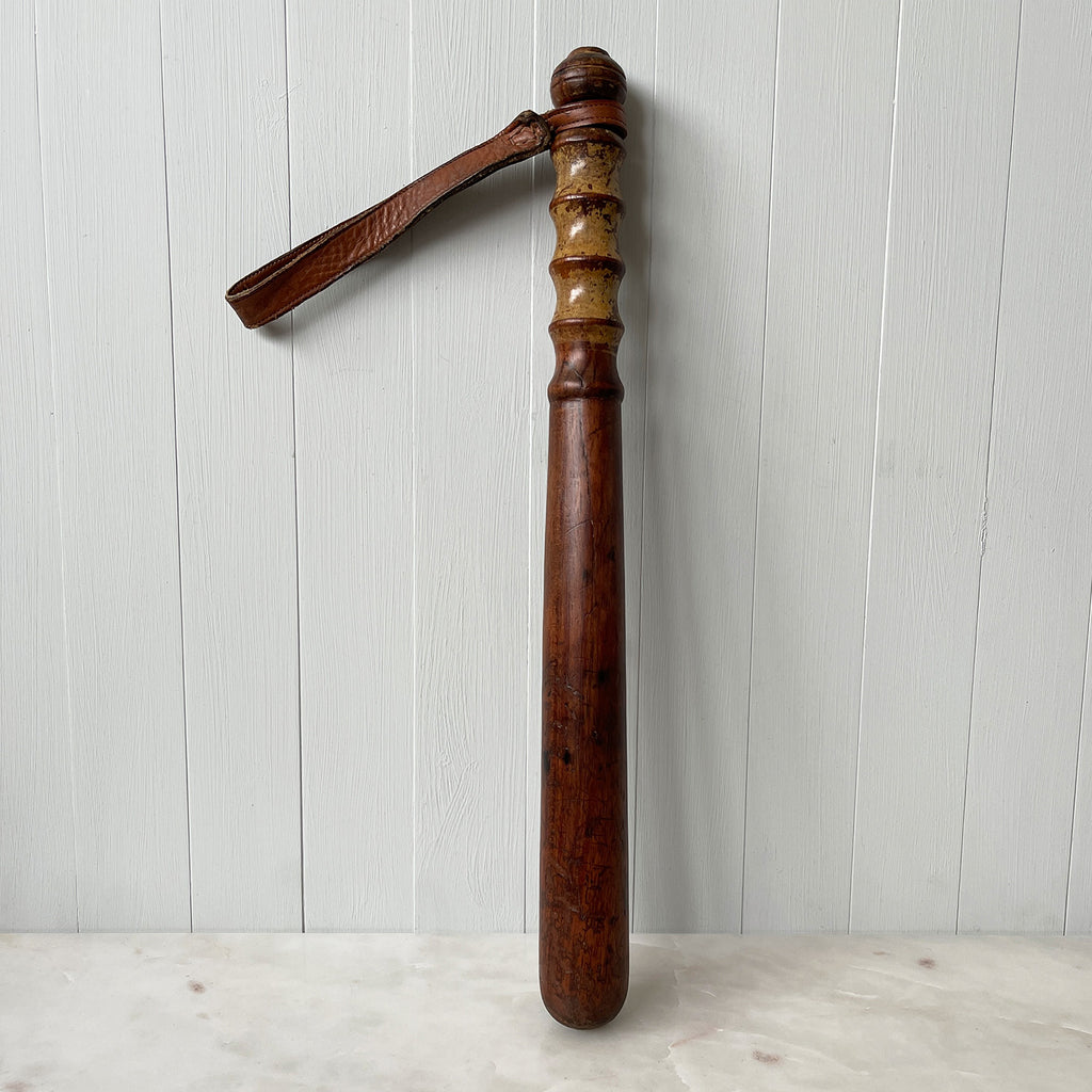 Beautifully tactile in the hand this Lignum Vitae Turned Police Truncheon has original paint to the handle and finely stitched leather handle - SHOP NOW - www.intovintage.co.uk