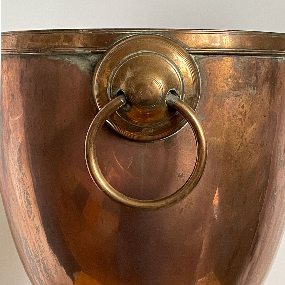 A Large Antique Classical Copper Urn ideal for use as a wine cooler. It has two ring handles and a beautiful stepped base stood on rounded feet -SHOP NOW - www.intovintage.co.uk