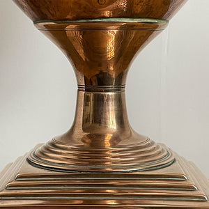 A Large Antique Classical Copper Urn ideal for use as a wine cooler. It has two ring handles and a beautiful stepped base stood on rounded feet -SHOP NOW - www.intovintage.co.uk