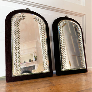 A Pair of Victorian Velvet Framed Bright Cut Mirrors