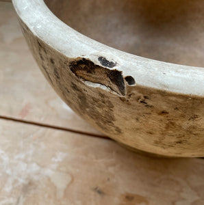 A large, time worn Mortice & Pestle in a cream stoneware. Comes with a large wooden pestle. Marked '10' on the base. A beautiful piece for the kitchen.  - SHOP NOW - www.intovintage.co.uk