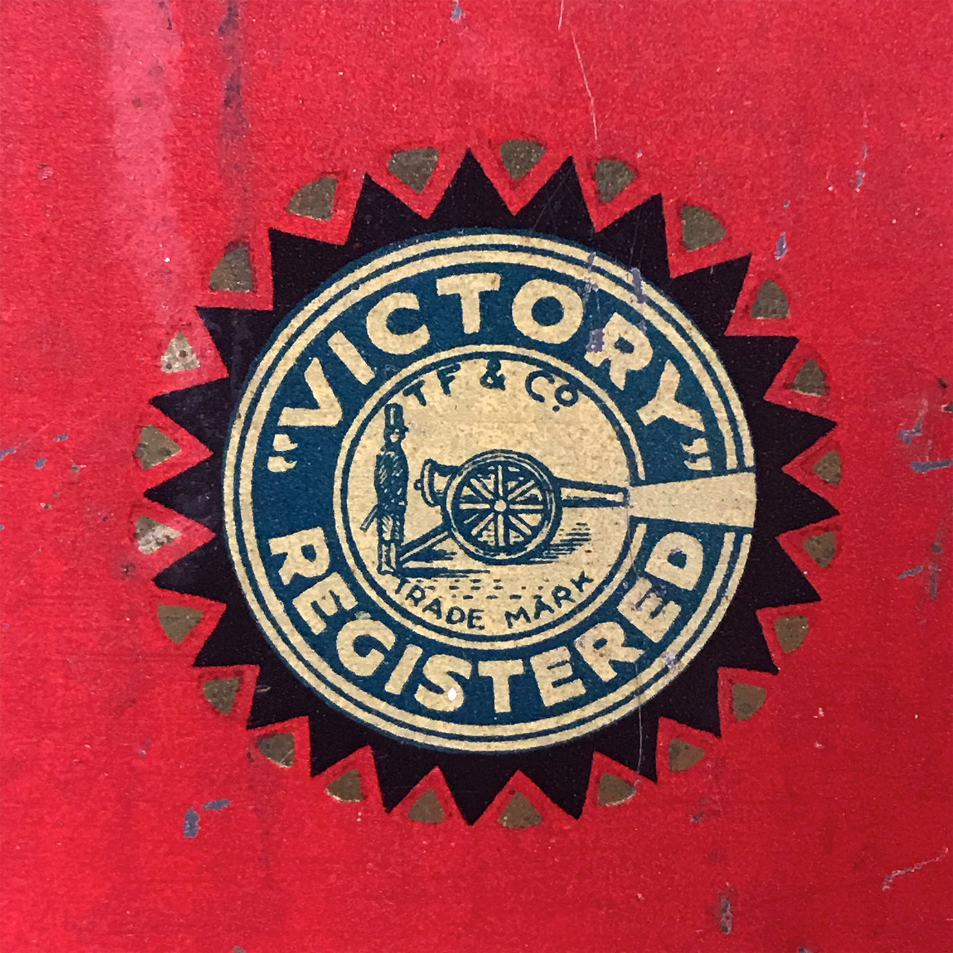 Antique Victory-V lozenge tin with glass window panel to the front, dating to around 1920. The tin has two lithographed panels to the sides, one being a fantastic image of the companies trademark sailor 'Jolly Jack', the other being an image of Horatio Nelson's Battle of Trafalgar flagship H.M.S. Victory.- SHOP NOW - www.intovintage.co.uk