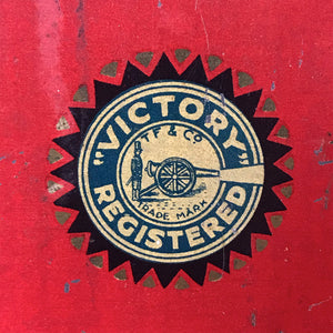 Antique Victory-V lozenge tin with glass window panel to the front, dating to around 1920. The tin has two lithographed panels to the sides, one being a fantastic image of the companies trademark sailor 'Jolly Jack', the other being an image of Horatio Nelson's Battle of Trafalgar flagship H.M.S. Victory.- SHOP NOW - www.intovintage.co.uk