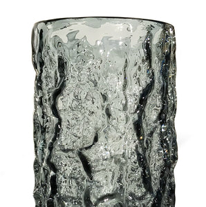 Whitefriars pewter glass cylindrical 7.5" 'Bark' vase, from the 'Textured' range, designed by Geoffrey Baxter - SHOP NOW - www.intovintage.co.uk