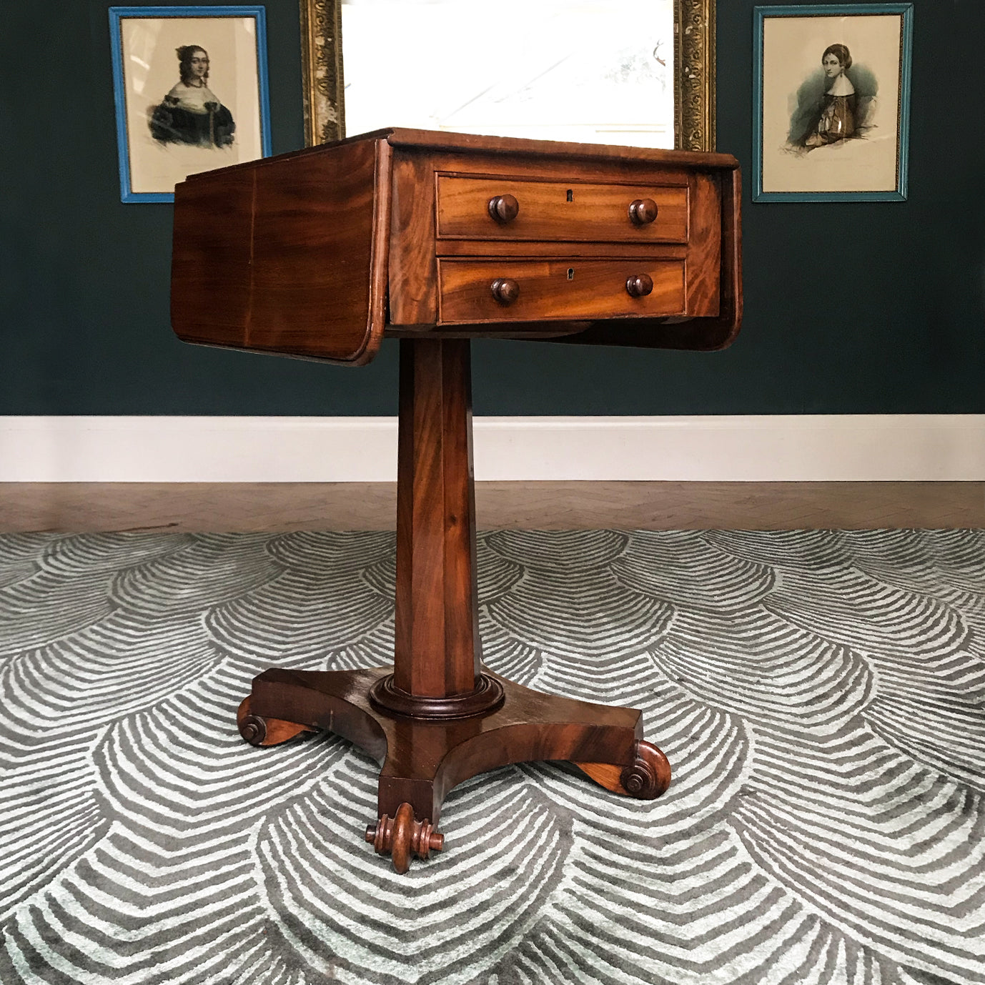 A delightful Victorian Mahogany Pedestal Work Table with draws. In fantastic condition with a beautiful pedestal column and nice architectural feet - SHOP NOW - www.intovintage.co.uk