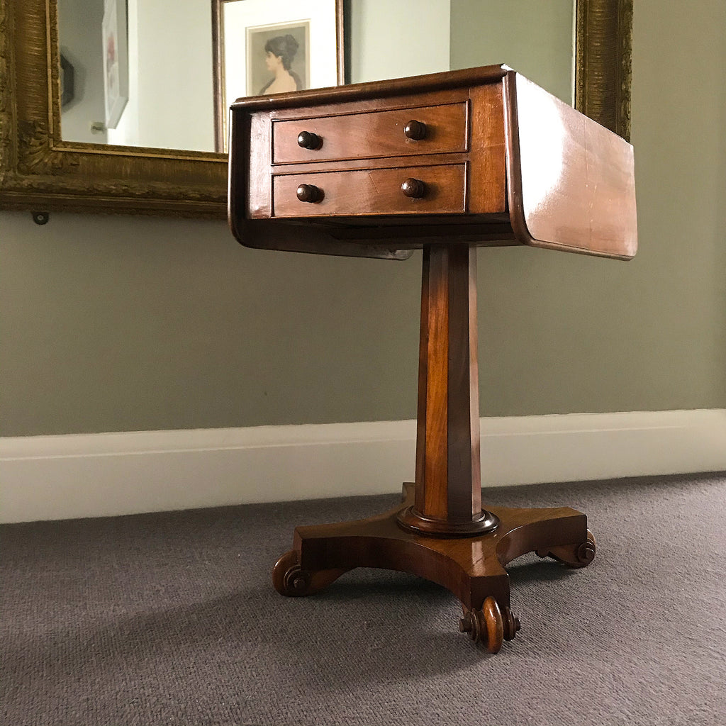 A delightful Victorian Mahogany Pedestal Work Table with draws. In fantastic condition with a beautiful pedestal column and nice architectural feet - SHOP NOW - www.intovintage.co.uk