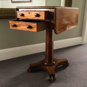 A delightful Victorian Mahogany Pedestal Work Table with draws. In fantastic condition with a beautiful pedestal column and nice architectural feet - SHOP NOW - www.intovintage.co.uk