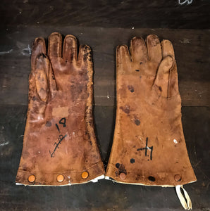Pair of vintage leather X Ray gloves lined with lead. SHOP NOW - www.intovintage.co.uk