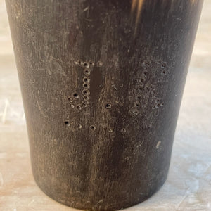 A collection of Six 18th Century Horn Drinking Vessels with two having the dotted inscriptions of 'J.R'. The largest cup has two inscriptions, font and back. There are four lager cups with two shot sized cups - SHOP NOW - www.intovintage.co.uk