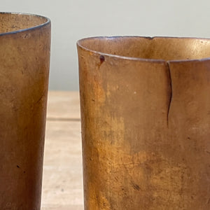 A collection of Six 18th Century Horn Drinking Vessels with two having the dotted inscriptions of 'J.R'. The largest cup has two inscriptions, font and back. There are four lager cups with two shot sized cups - SHOP NOW - www.intovintage.co.uk