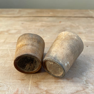 A collection of Six 18th Century Horn Drinking Vessels with two having the dotted inscriptions of 'J.R'. The largest cup has two inscriptions, font and back. There are four lager cups with two shot sized cups - SHOP NOW - www.intovintage.co.uk