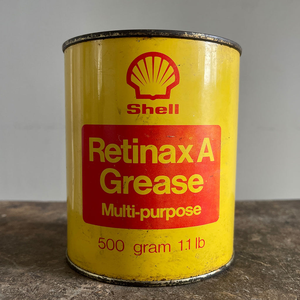 A good looking Vintage 1980's Shell Retinax A Grease Can. Great simple graphics - SHOP NOW - www.intovintage.co.uk